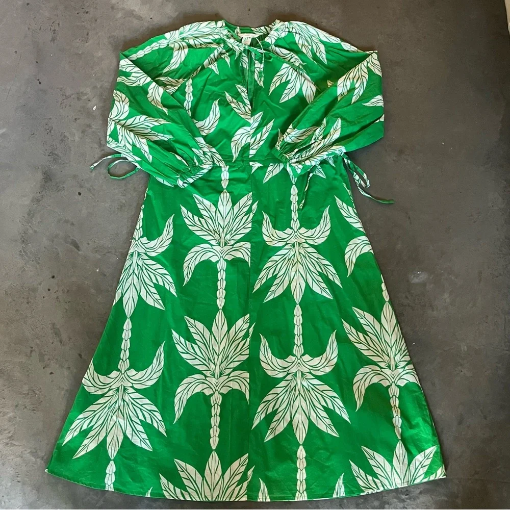 H&M Tie-detail Knee-length Tropical Print Dress Sz Small 100% Cotton - Picture 4 of 7